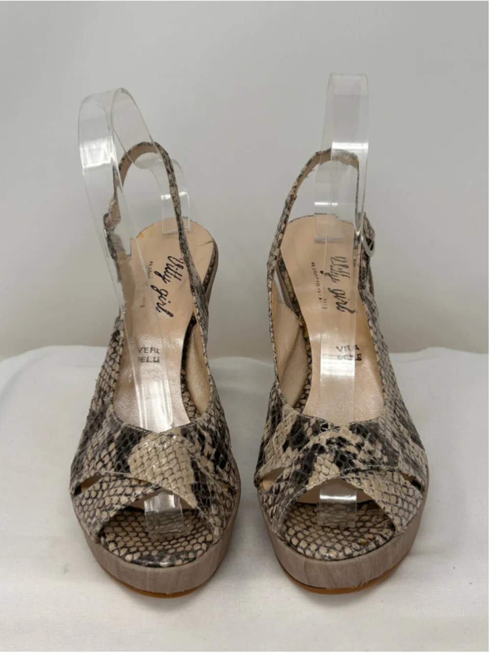 Vitty Girl Genuine Leather Snakeskin Platform Peep Toe Slingback Heels Size 37
